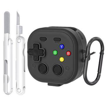 Samsung Galaxy Buds 4/4 Pro-fodral i spelkontrollstil med karbinhake och rengöringsverktyg - Svart