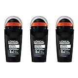 L'Oréal Men Expert 5-i-1 deodorant för män mot lukt, fukt, bakterier och vita rester för upp till 48 timmars friskhet, kolskydd, 3 x 50 ml