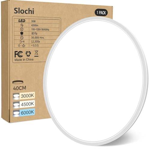slochi Deckenlampe LED Deckenleuchte Flach, Ø40CM 3Farben 36W 4200LM Weiß