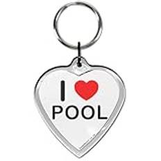 I Love Heart Pool liten hjärtformad nyckelring, Klar plast, 7.5cm x 4.5cm x 0.5cm