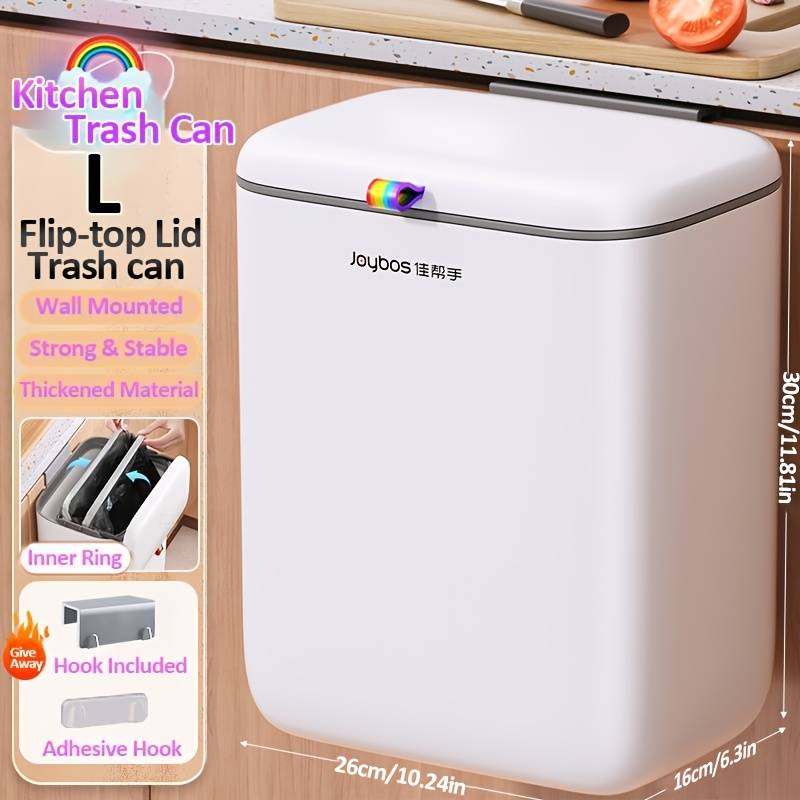 Joybos Kitchen Trash Can, Cabinet Door/wall-mounted Dual-use Sliding Lid Waste Bin, Large Opening Kitchen Hanging Paper Basket, No-bend Kitchen Storage Bucket, Home Cabinet Door Hanging Trash Can