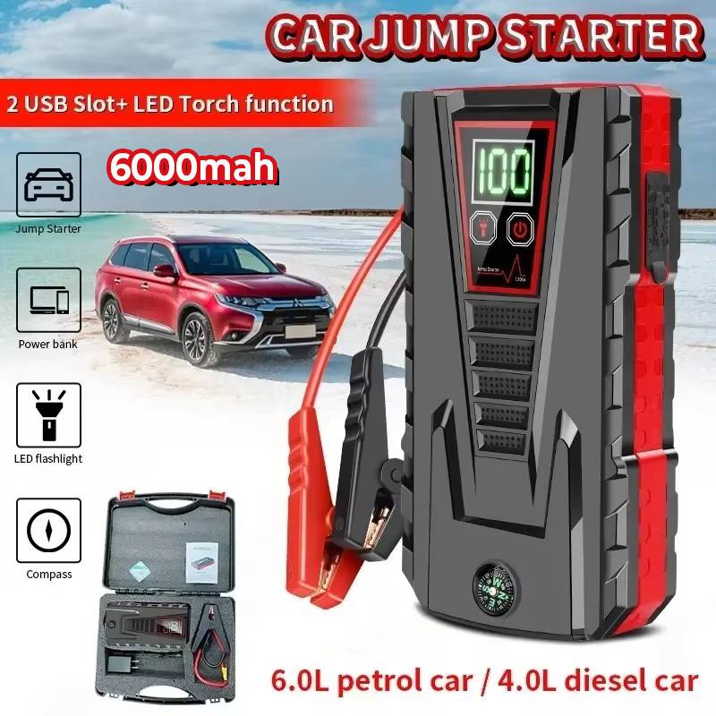 6000mah Portable Car Jump Start Peak 5000A Power Bank Charge 12V Auto Start Equipment Oil Diesel Car Emergency Battery