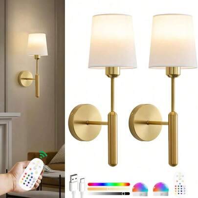 Batteridriven vägglampa, sladdlös vägglampa med 2000mAh RGB dimbar avtagbar uppladdningsbar magnetisk glödlampa, 12-färgad vägglampa för sovrum, varda (Guld[2-pack],Svart [1-pack],Svart [2-pack])