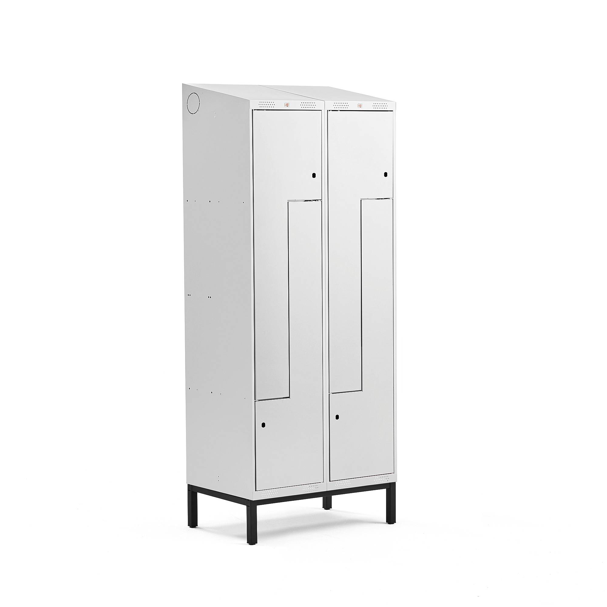 Z-skåp CLASSIC, sluttande tak, benstativ, 2 sektioner, 4 fack, 2100x800x550 mm, grå
