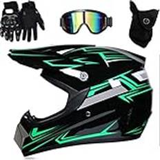 Prevessel Yrkesmässig motocrosshjälm motorcykel racinghjälm unisex motorcykel crosshjälm med glasögon och handske & ansikte skydd vuxna män kvinnor 54–55 cm