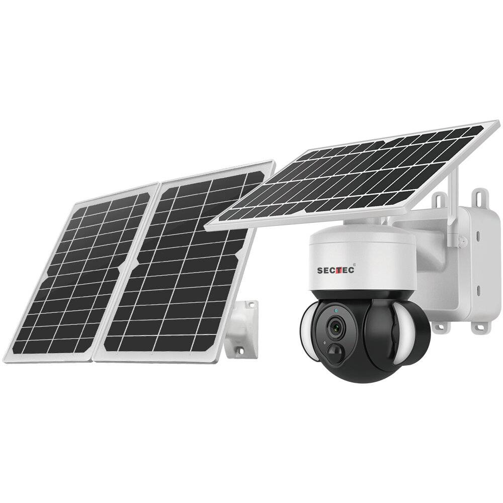 SECTEC Solar WiFi översvämningsljuskamera Full-dagsinspelning Färgnattsvision PIR Rörelsedetektering Batteridriven IP66