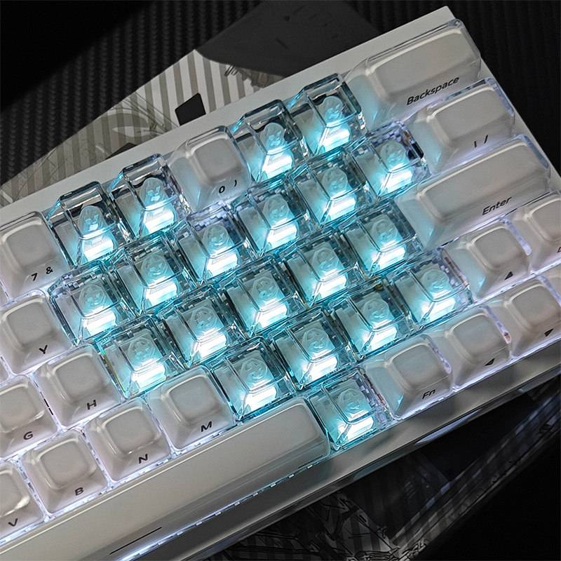 Double Shot Clear Keycaps 21 Keys Heart Shape White Transparent PC Keycaps Cherry Profile for MX Switches Mechanical Keyboard