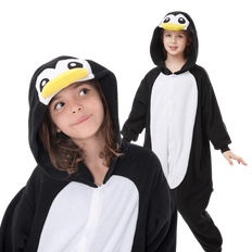 Barnens Kigurumi-pingvin med huva och dragkedja - Pyjamas för pojkar och flickor, perfekt som present - Svart och Vitt (6Y,7Y,8Y,9Y,10Y,4Y,5Y,11Y)