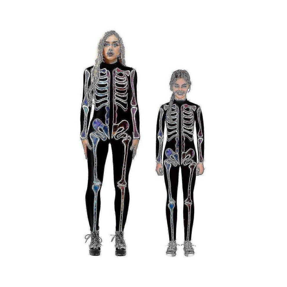 (135cm-140cm, Blue) Halloween Skeleton Costume For Kids And Adult, Comfotable Onesie Jumpsuit