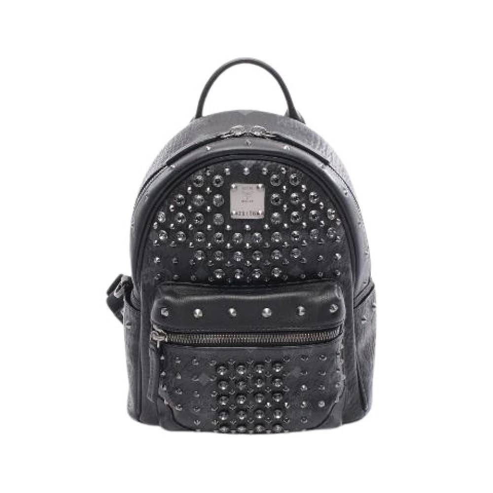 MCM Pre-owned Pre-owned Stark Visetos Coated Canvas Læder Rygsæk - Vintage - Dame - Sort - ONE SIZE - Læder