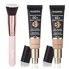 PHOERA CC Cream Foundation, PHOERA Heltäckande foundation Color Corricting Cream, Anti-Aging Hydrating Serum med matta naturlig lätt finish, 1,08 fena (100 + 120/porslin + naken)