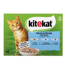 KITEKAT Adult menuboks i gelé, pouch laks,torsk,hvidfisk 12x85g