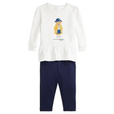 Polo Ralph Lauren Sweatshirt/Leggings - Vit/Marinblå m. Gosedjur - Polo Ralph Lauren - 74 - Sweatshirt