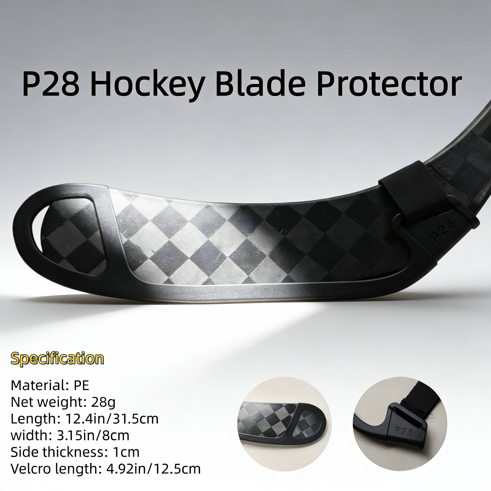P28/P92 Carbon Fiber Ice Hockey Stick Blade Protector, Black PE Material Wear-Resistant Cover with Velcro, 1PC Hockey Accessory