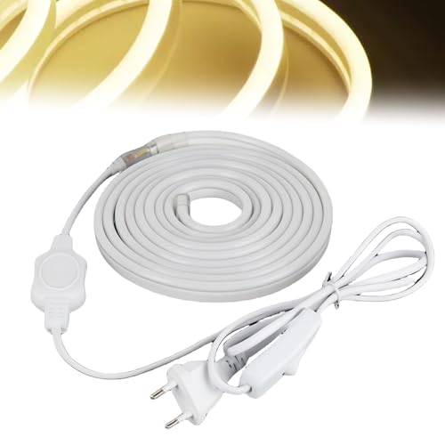 VEGOATY LED-band COB - 220 V - 5 m - Varmt vitt - Vattentätt - Med strömbrytare - För heminredning, kök, sovrum, spegel