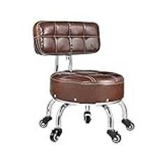 Low Rolling Stool With Wheel and Back,Roller Seat Short Rolling Foot Stools Pu Leather Little Stools for Home Office Shop Salon Kitchen Garage or Sofa brown (White) (Brown) (Brown)