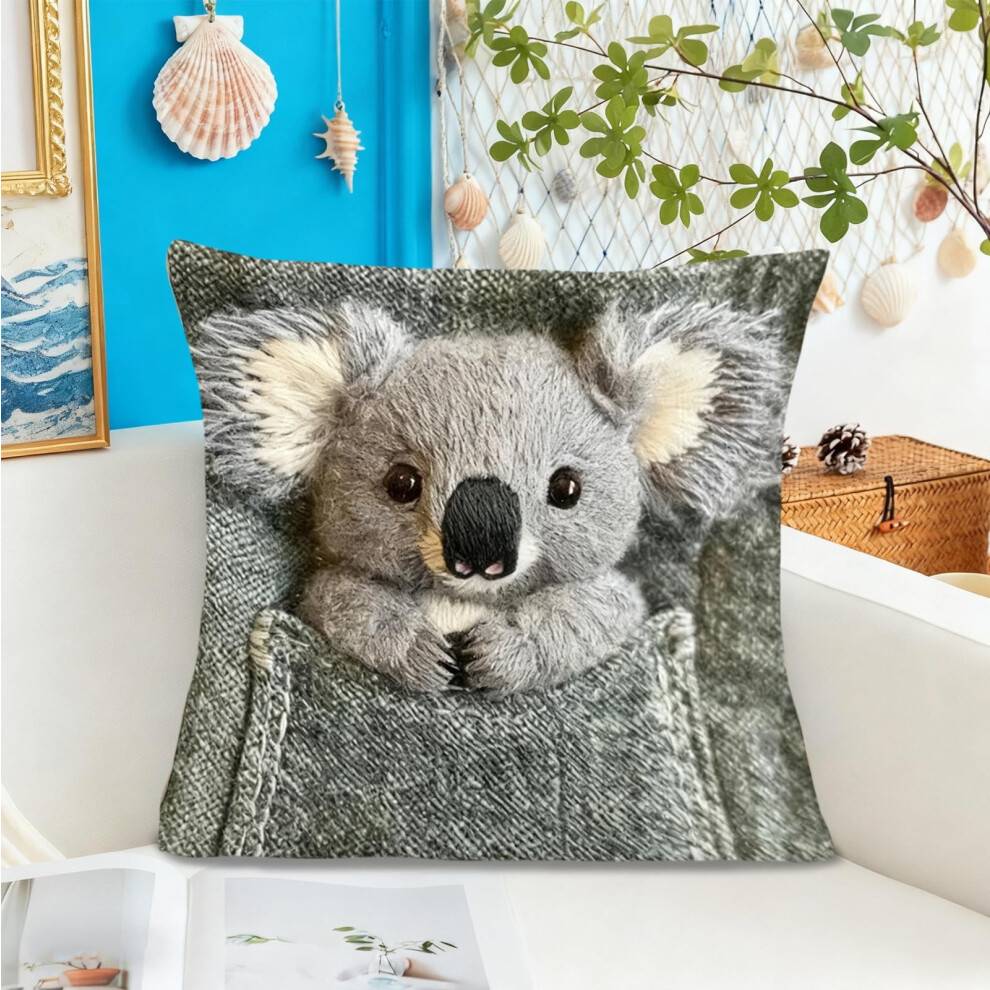 Dyreprint plyspudebetræk - søde elefant-, panda-, koala- og alpaka-designs, blød kort luv, 45x45 cm dekoration til stue og soveværelse, E