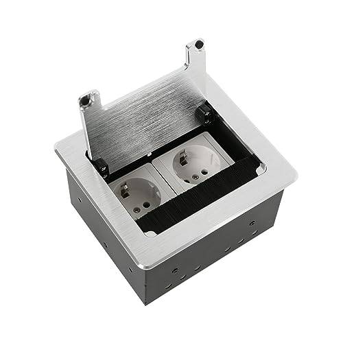 IGTOPS Golvuttag, inbyggt uttag 2–4-vägs, silver, aluminium, vattentätt, uttag för skrivbord, multimediakabelbox, uttag för kontor och hem