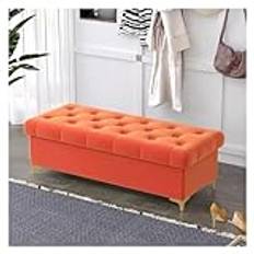 WHDMKUS Sammet förvaringsbänk lång ände av sängen ottoman bänkar för sovrum, stoppad rektangel accentbänk entré fönster bänk fotpall med metallben (färg: Orange, storlek: 120 cm)