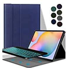 YGoal Tangentbordsfodral för Galaxy Tab S6 Lite, [7 färger bakgrundsbelyst] Trådlöst tangentbord PU-läder tangentbord stativ fodral skydd för Samsung Galaxy Tab S6 Lite 10.4 P615/P610, blå