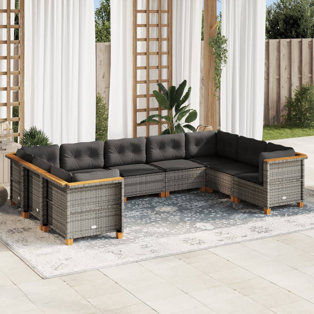 Sofasæt Til Haven 10 Dele Med Hynder Polyrattan Grå - Vævet design / Uden bord