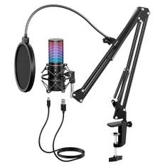 RGB USB Gaming Mikrofon PC, TONOR Podcast Microphone standmikrofon Nierencharakteristik Metall Gehäuse Mic mit Boom Arm Stummschalttaste Tap to Mute Streaming Microfono, Mikrophon für Twitch PS4/5 Q9S
