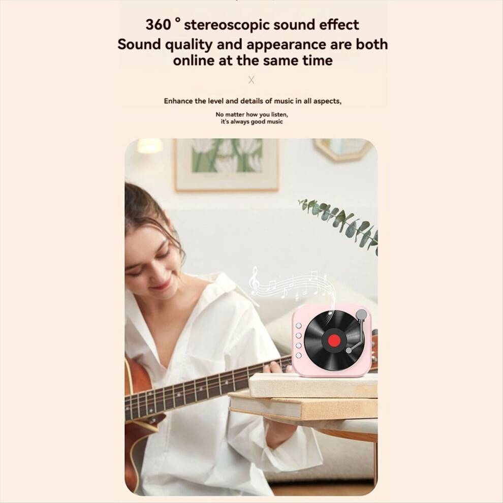 Retro Bluetooth 5.3 Højttaler med 2 Mikrofoner, Fonografhøjttaler fra det 18. århundrede, 360 Stereolyd, Vinylplade B