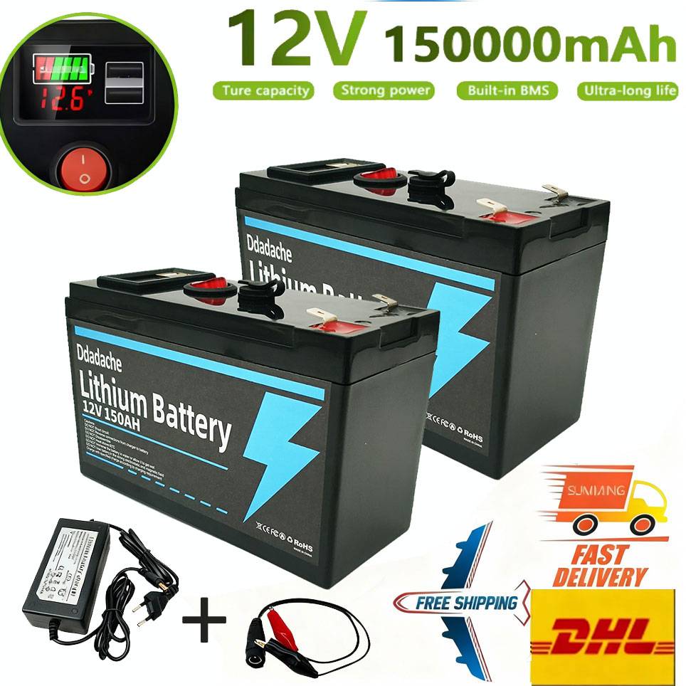 12V 150Ah Lithium LiFeP04 Battery for Solar Charging,Fish Finder Marine Outdoor Camping Off-Grid Applications with USB Port🧰