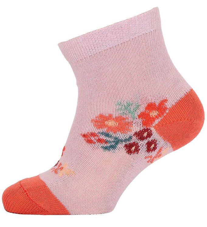 Melton Strømper - Rosa m. Blomster - Melton - 15/16 - Strømper