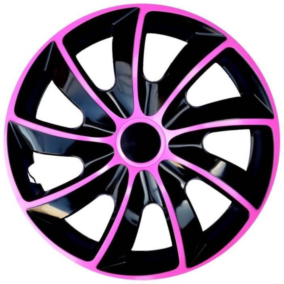 "NRM Quad Bicolor hjulsidor för stålfälgar - Set med 4 tvåfärgade hjulsidor - ABS-plast (svart/rosa, 13"")"
