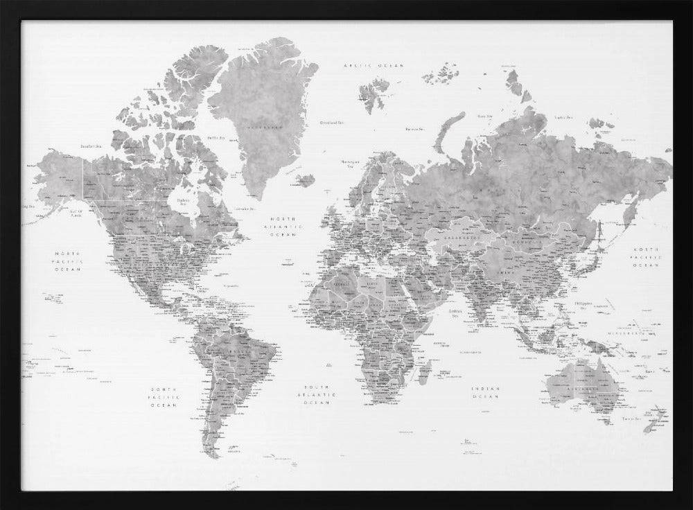 Detailed world map with cities, Jimmy Poster - 70x50 cm / 28x20″