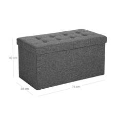 Ottoman med opbevaring 76 x 38 x 38 cm - sammenklappelig bænk i skifergråt imiteret linned