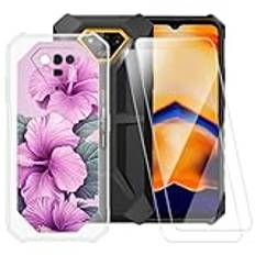 ESACMOT Rosa blommönster fodral kompatibelt med Ulefone Armor X13 + [2-pack] skärmskydd härdat glas, stöttåligt fodral för Ulefone Armor X13 (5,5 tum)