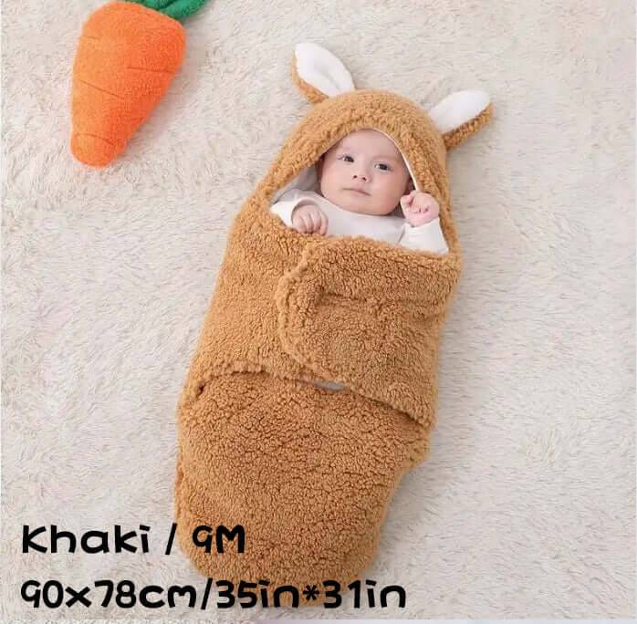 Super Soft Baby Sleeping Bag Fluffy Fleece Swaddle - Khaki / 9M (9M)
