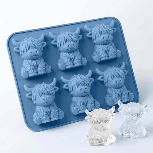 Highland cow silikone isterningforme 2-pak - 6-kavitets 3D-koform til drinks, chokolade og bagning, multifarvet, EU-designpatent Blue