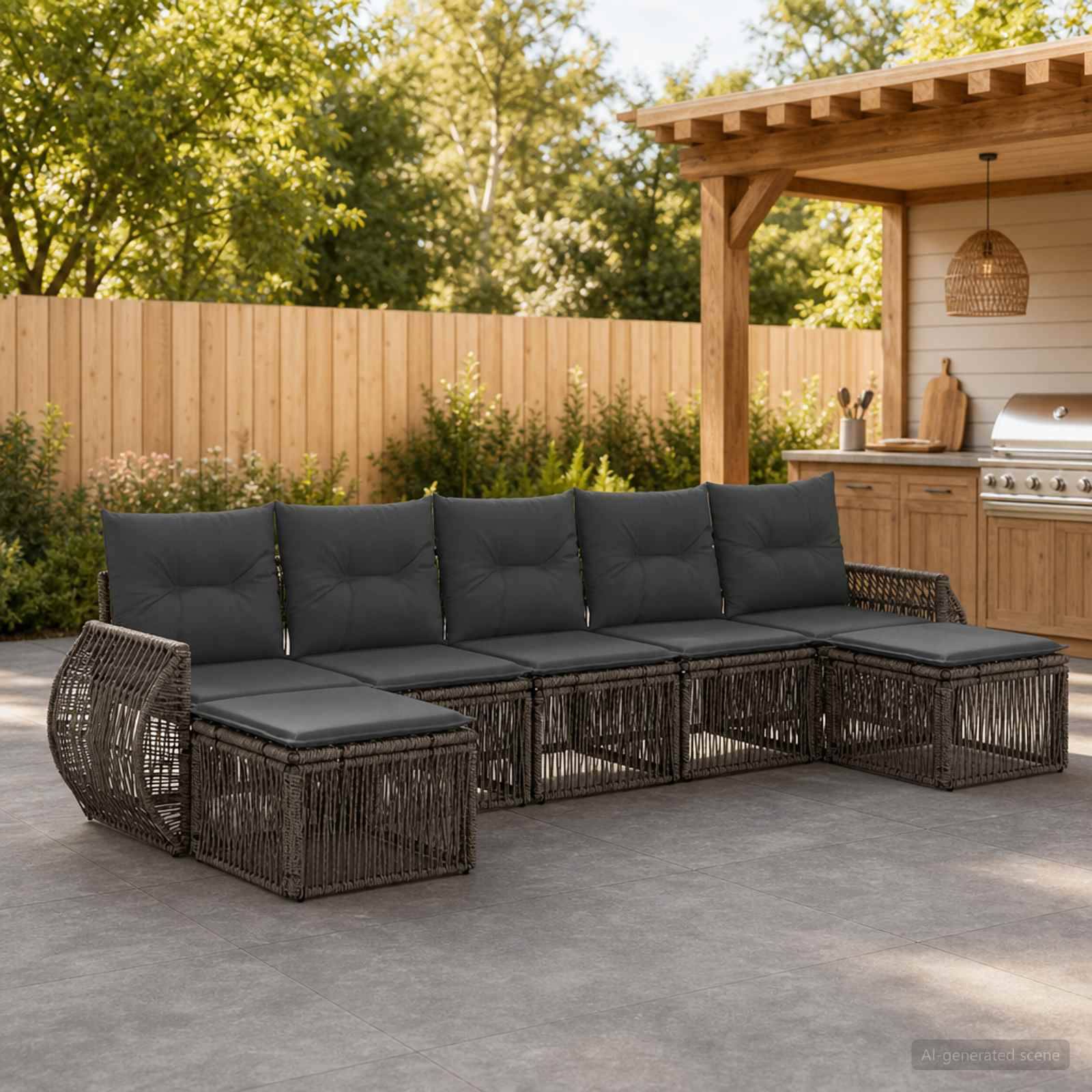 vidaXL Havesofa Sæt 7 stk. Grå og Mørkegrå polyrattan