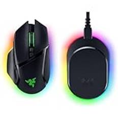 Razer Basilisk V3 Pro – anpassningsbar trådlös spelmus med Razer HyperScroll lutande hjul, Svart & Razer Mouse Dock Pro & Laddningspuck – magnetisk trådlös laddningsdocka och laddningsmodul för möss