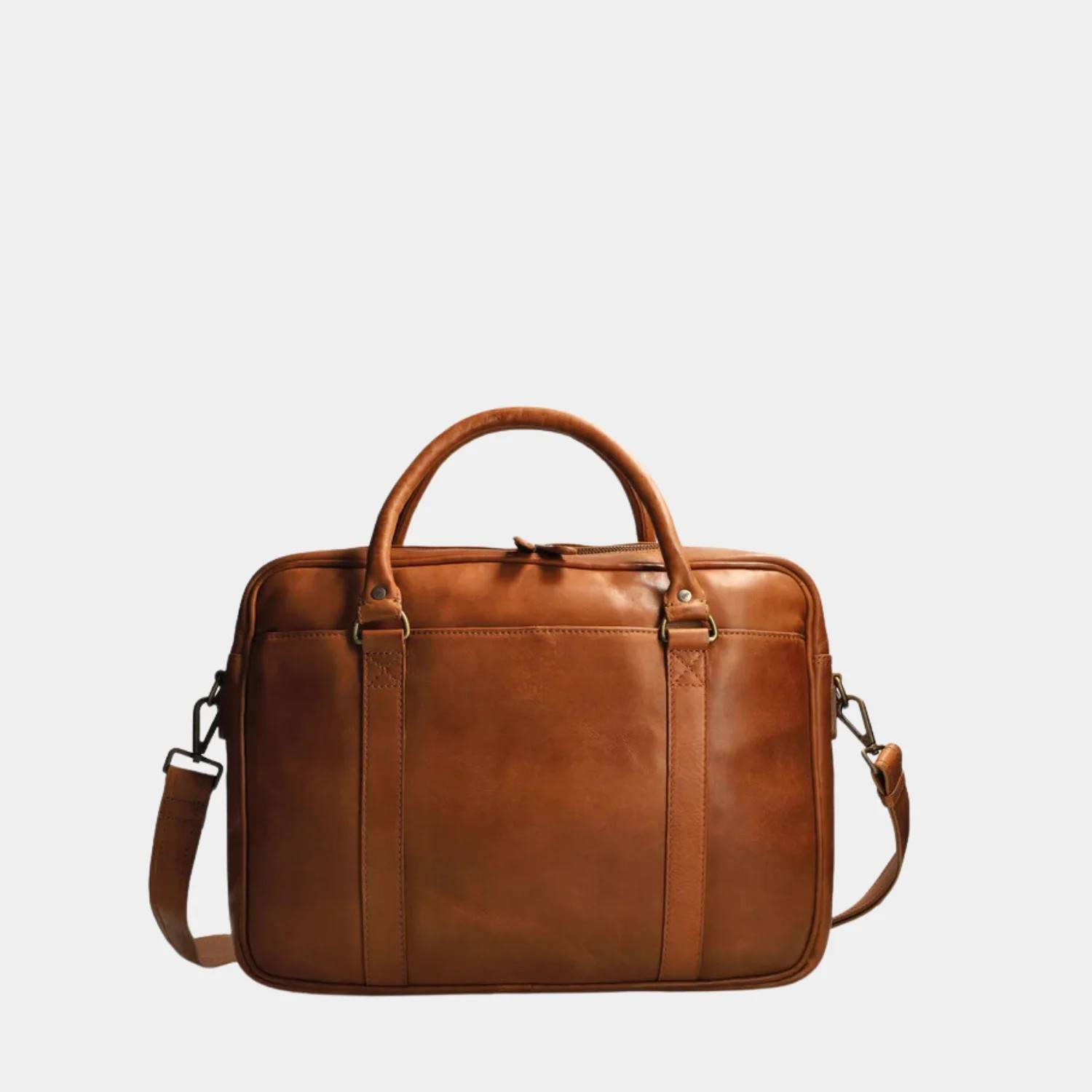 Stylish Tan Leather Laptop Briefcase Bag