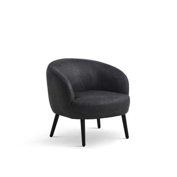 Conrad Loungestol, micro læder Bull Onyx black Natural wood.