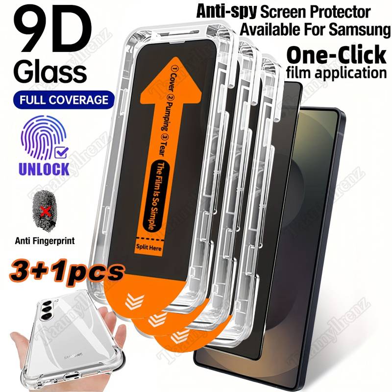 TEMU For Galaxy S21/s22+/s23+/s24+/s25 Ultra Privacy Screen Protector & Case Bundle - 4-in-1 Kit With Anti-fingerprint, Glass, Slim Cover, (compatible With S21/s22/s23/s24/s25 Plus)