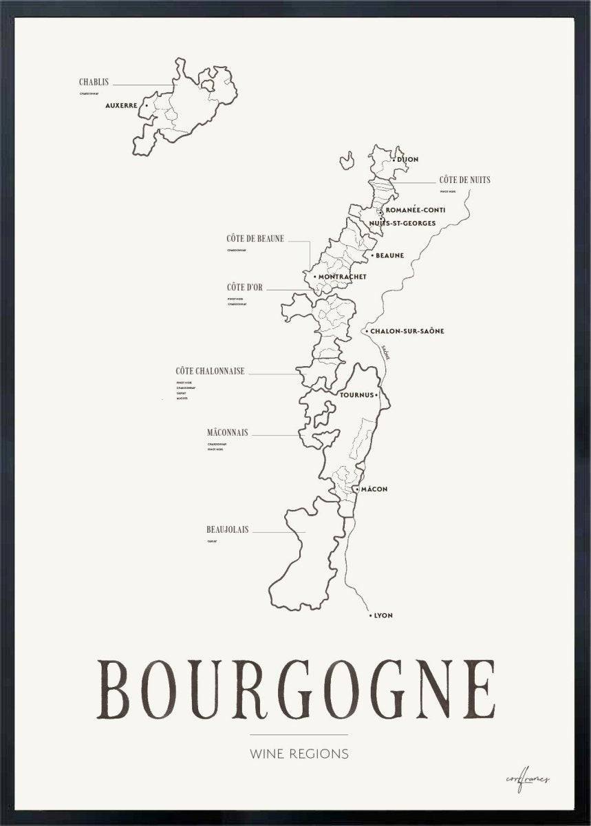 Bourgogne Wine Region Map - 50x70 cm / 20x28″