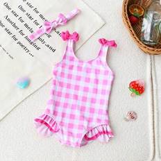 Baby Girl's Gingham Ruffle One-Piece Baddräkt, Summer Holiday Beach - Rosa (6-9M,9-12M,12-18M,18-24M,2-3Y)