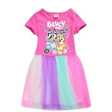 Bluey trykt kjole sommer casual ferie prinsesse fest regnbue nederdel kjole gaver 3-12 år børn piger[HK] Rose Red 3-4 Years