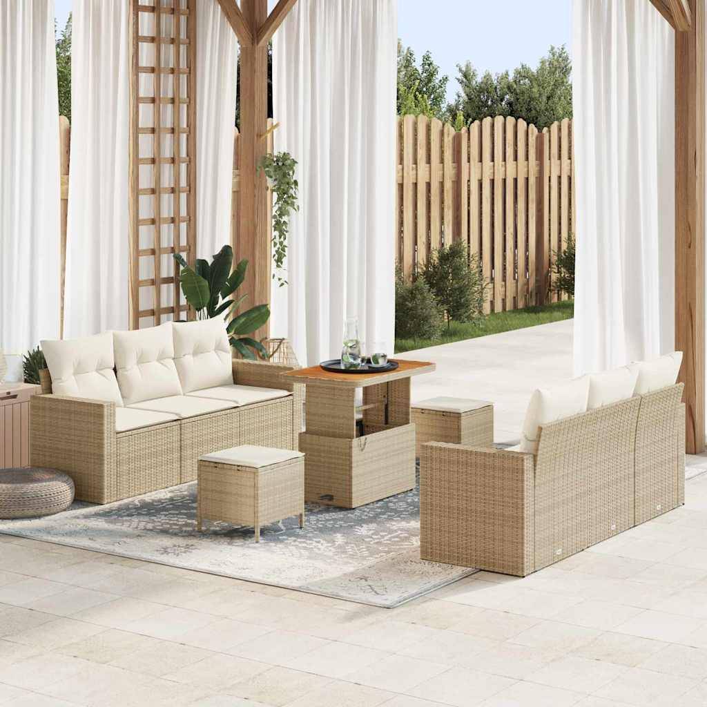 Havesofa Sæt 9 stk. Beige polyrattan