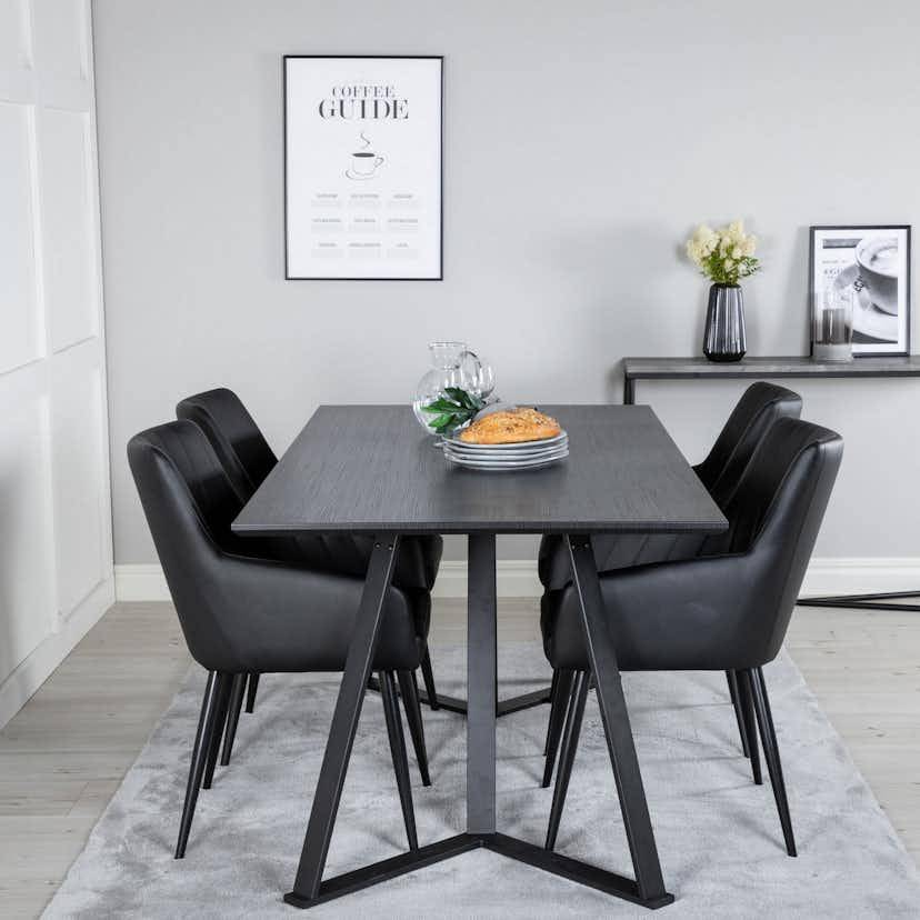 Marina Dining Table - Black top / Black Legs +Comfort - Dining chair 2-pack - black/Black _4