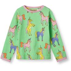 Småfolk Minty Green Tea Langærmet Blus Med Enhjørninger - Str. 3-4 år
