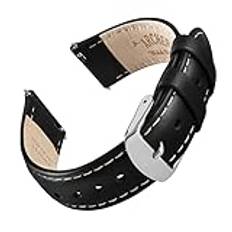 Archer Watch Straps - Klockarmband i Premiumläder med Snabbkoppling (Svart/Naturvit Tråd, 22mm)