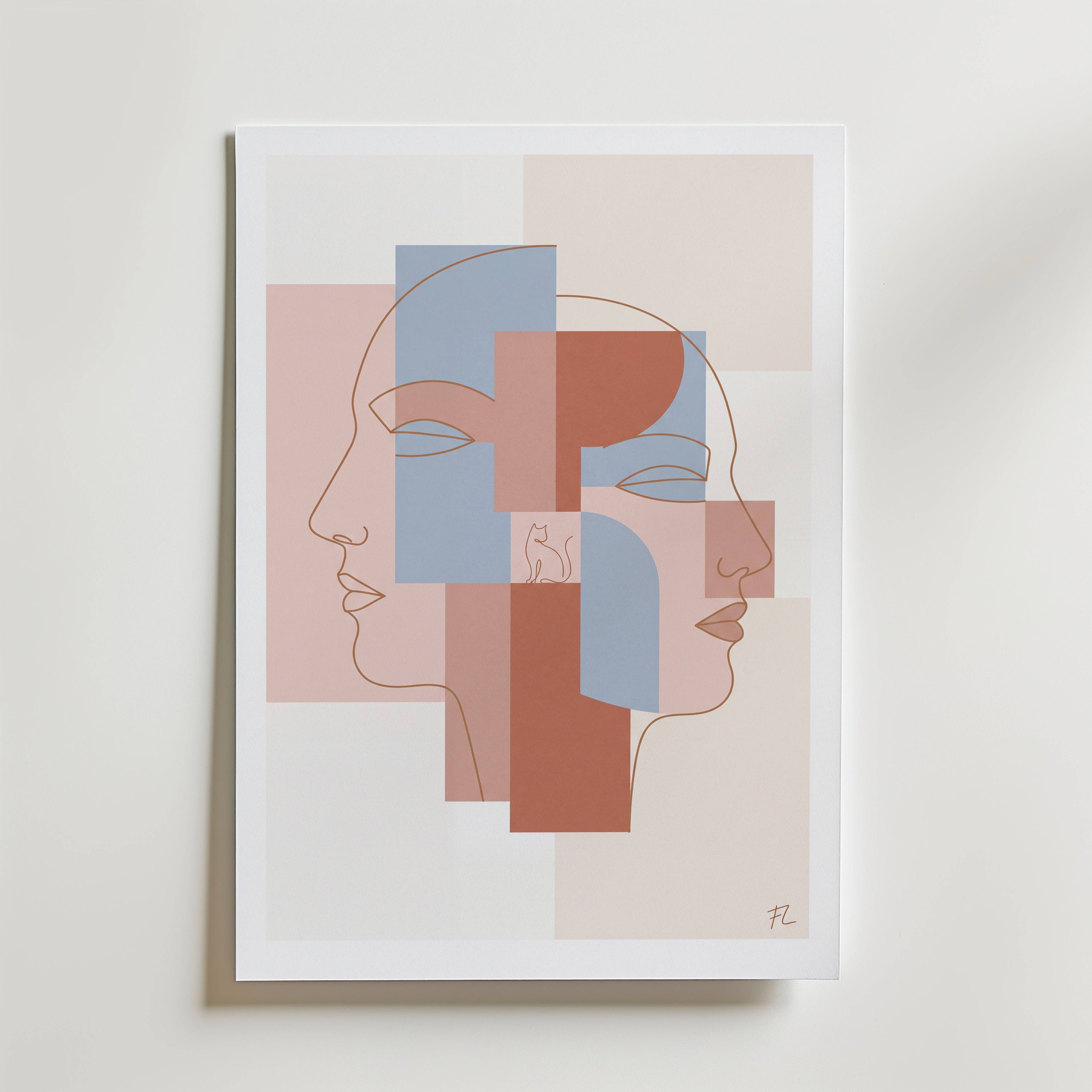 Freja Lund To Ansigter - Fine Art Poster 100x140 cm Utan passepartout