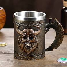 Arola Viking yxkopp, rostfritt stål skalle ölkopp, viking skalle bägare, dödskalle ölkoppar, ölmuggar kaffemugg, medeltida skalle dryckesbägare för kaffe/juice 500 ml