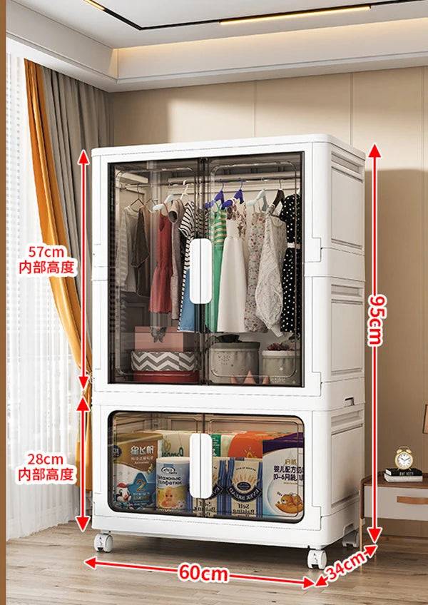 Wardrobe Clothes Organizer Foldable Organizer Cupboard Movable Storage Cabinets for Home - 60x34x95cm-grey